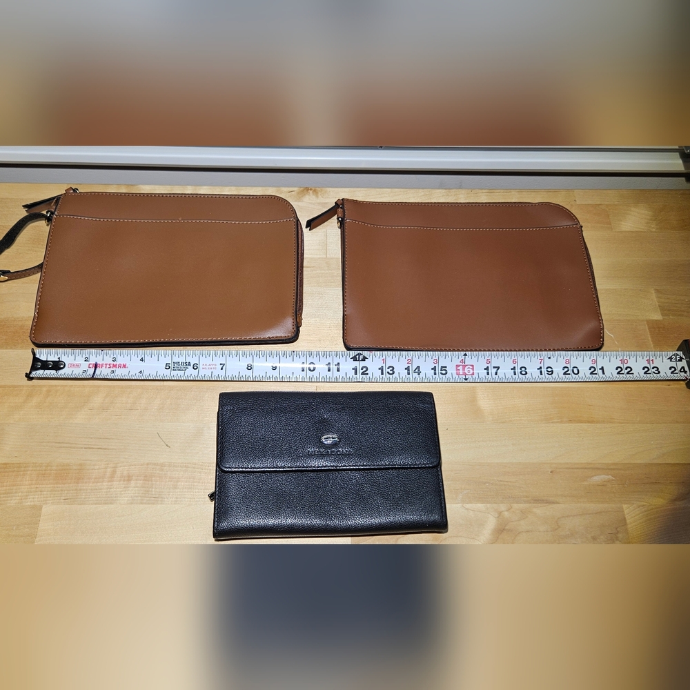 Hexagona Paris Leather Wallet & Matching Twin Clutch Set (3 Pcs)